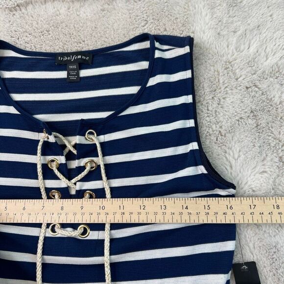 Womens Summer Boho Maxi Dress Tribal femme Size XS Navy Stripe Gold Tie Tassel - Picture 9 of 12